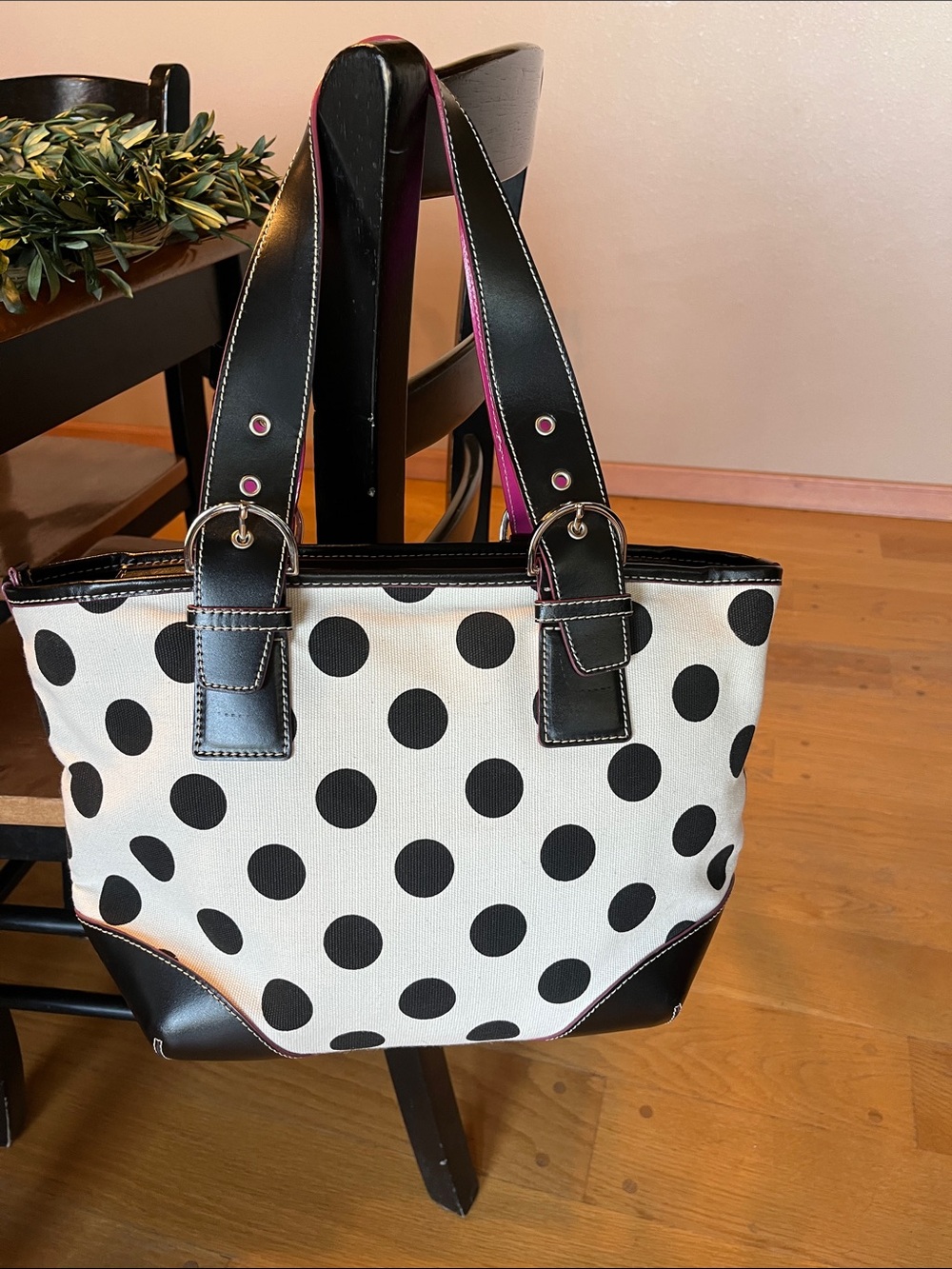Roberta Gandolfi Polka Dot Black & White Canvas Shoulder Tote
